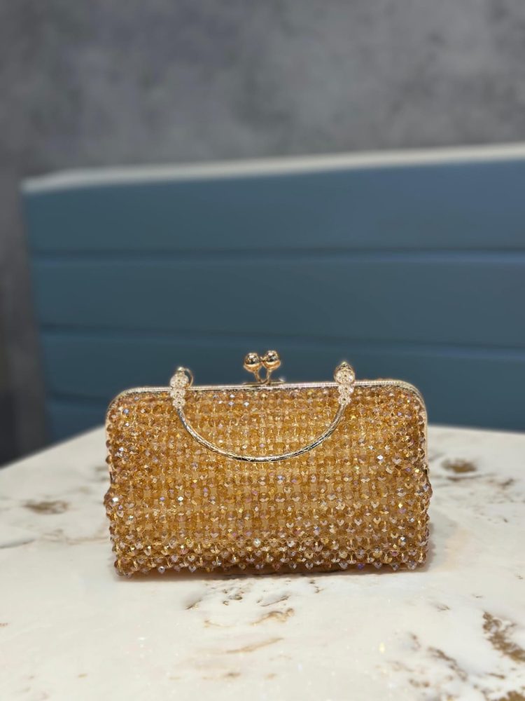 Golden Paris, a gold crystal-beaded clutch