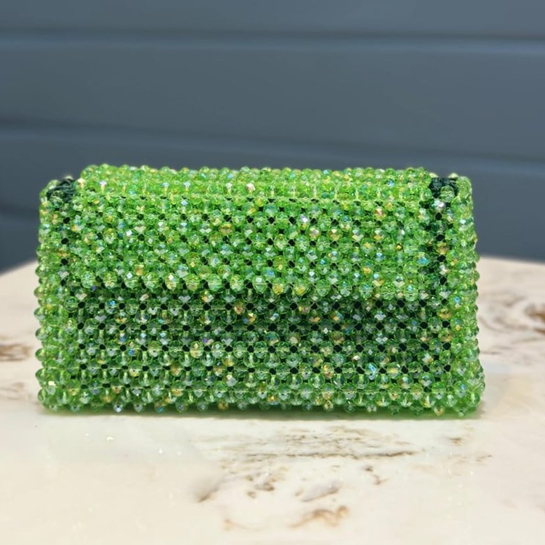 Hope, a green crystal-beaded clutch