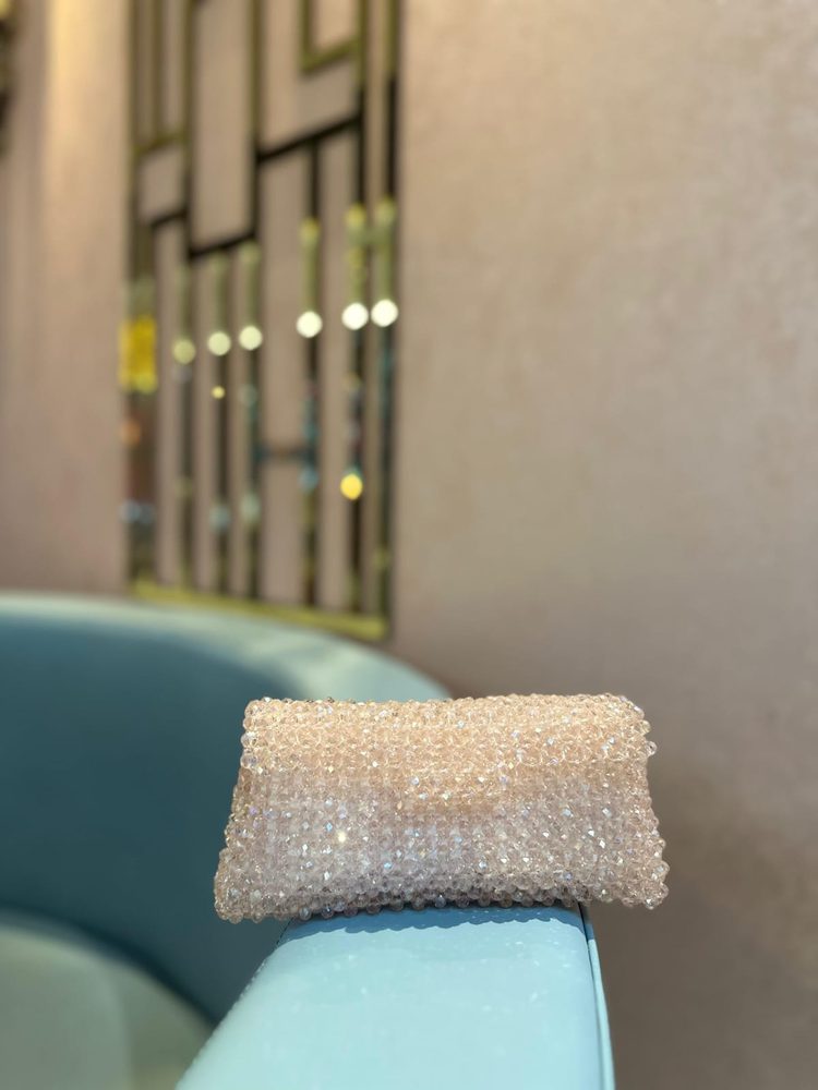 A pearl crystal-beaded clutch
